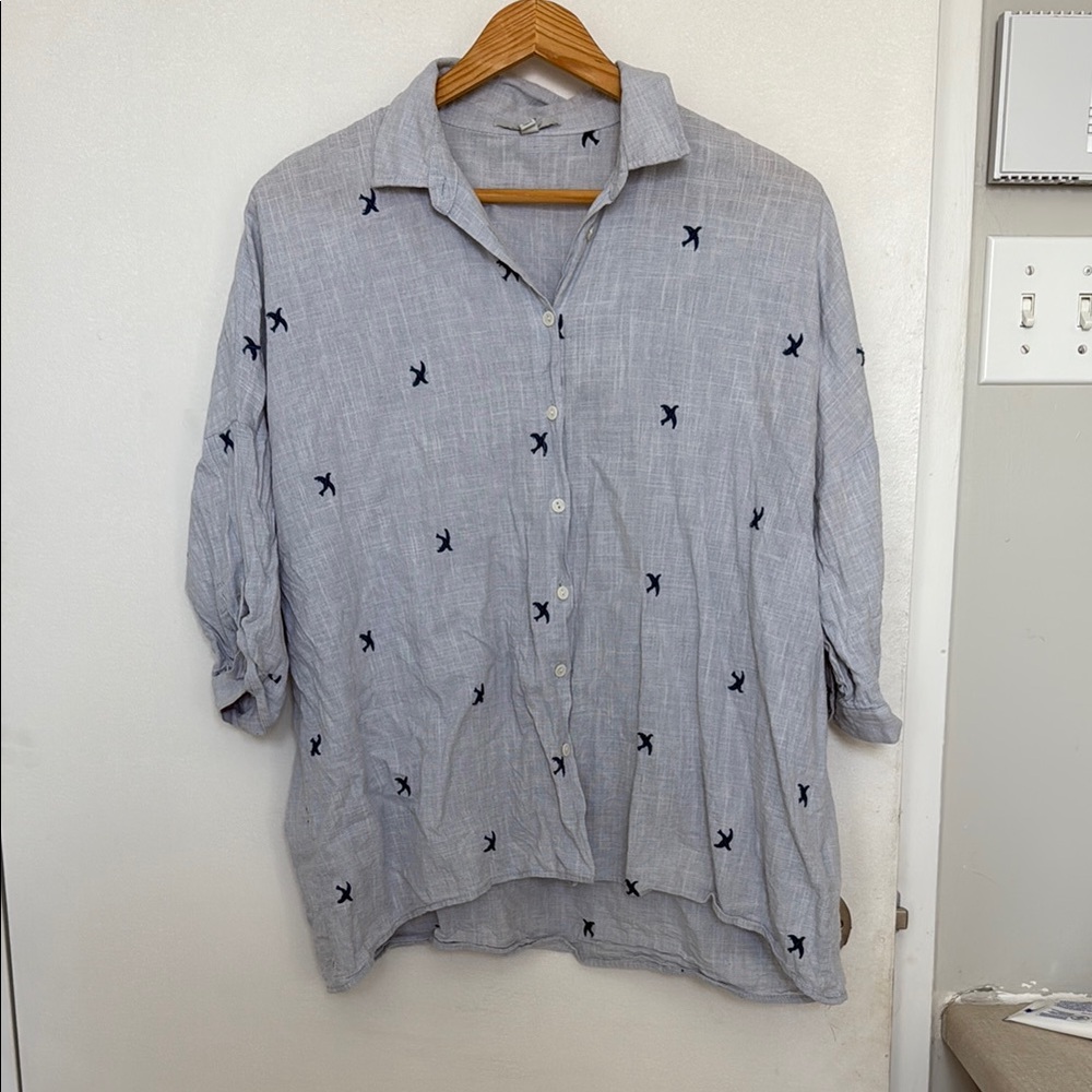 Mavi Light Gray Casual Shirt with Navy Embroidery